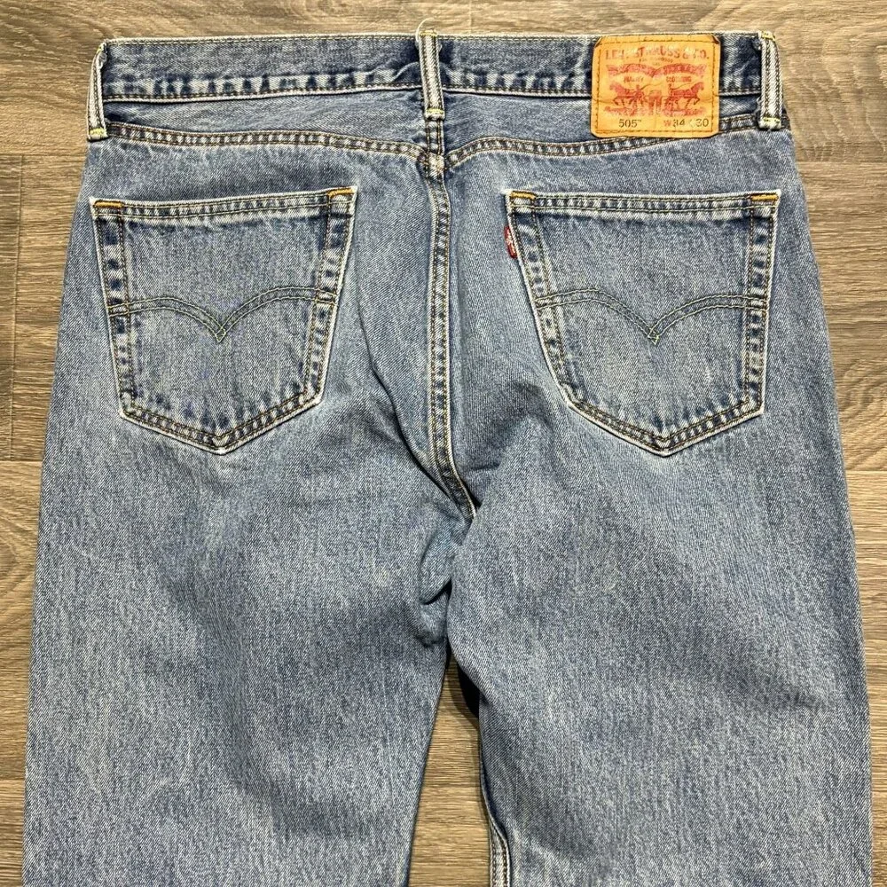 Levis 505 Mens Straight Leg Jeans W34 L30 Medium Wash Denim Regular Fit